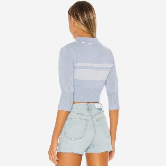 RE/DONE 60s Shrunken Polo Top Medium Pale Blue Striped Cropped Knit Mod - Picture 4 of 16